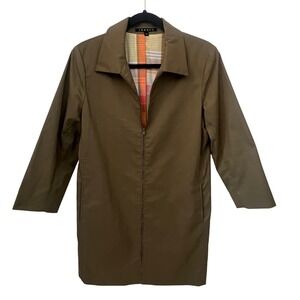 Theory Vintage Trench Coat Lined. Zip Front.Olive Green Women Large. Made in USA